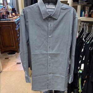 Men's Navy and White Dress Shirt. Size 16-161/2, 32-33. Worn once